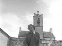 Sheep farmer, Achill. - Lyons0017644.jpg  Proud owner with his mountain sheep at the co-op in the old Franciscan Monastery, Achill, September 1975. : 19750909 Sheep farmer.tif, Achill, Lyons collection