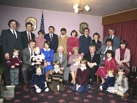 Mr and Mrs Michael Lavelle's Golden Jubilee, February 1982. - Lyons0017681.jpg  Mr and Mrs Michael (Red) Lavelle's 50th wedding anniversary from pollagh, Achill photographed in the Wave Crest Hotel, Dooagh, Achill with their children, their husbands, wives and their grandchildren. Mr and Mrs Michael Lavelle's Golden Jubilee. Michael 82 and his wife 71 were married in Cleveland, Ohio in February 1932. : 19820206 Golden Jubilee 5.tif, Achill, Lyons collection