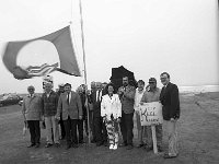 Raising the blue flag at Keel beach, August 1987. - Lyons0017735.jpg  Raising the blue flag at Keel beach, August 1987. : 19870825 Raising the blue EEC flag 2.tif, Achill, Lyons collection