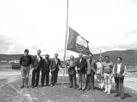 Raising of the blue flag at Keel strand by P J Morley TD., June  Raising of the blue flag at Keel strand by P J Morley TD., June 1990. - Lyons0017765.jpg  Raising of the blue flag at Keel strand by P J Morley TD., June 1990. : 19900618 Raising of blue flag.tif, Achill, Lyons collection