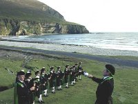 Dookinella pipe band rehearsing at Keel strand, Achill, August 2  Dookinella pipe band rehearsing at Keel strand, Achill, August 2001 - Lyons0017798.jpg  Dookinella pipe band rehearsing at Keel strand, Achill, to the background of the Minaun cliffs, august 2001. : 20010825 Dookinella Pipe Band.tif, Achill, Lyons collection