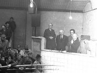 Ffirst cattle sales at the Balla mart, February 1976. - Lyons0016648.jpg  At the opening address. On the right handside in the background are Brose Walsh director, T J Maher President NFA and speaker Dick Ronaldson, Balla.   Sales of the first animals at Balla Mart,  February 1976. : 19760214 Sales of the first animals at Balla Mart 3.tif, Farmers Journal, Lyons collection