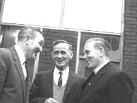 New topless cubicles in Ballam May 1970 - Lyons0016539.jpg  L-R : Henry Kenny TD; Vinnie Mc Hugh, Castlebar and Fr Joe Moran chatting.   New topless cubicles in Balla. May 1970. : 19700504 New topless cubicles in Balla 3.tif, Farmers Journal, Lyons collection