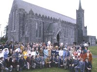 Confirmation at Balla Church, May 1976 - Lyons0016602.jpg  Confirmation at Balla Church, May 1976. Archbishop Cunnane centre with the children he confirmed and the congregation in front of Balla church. : 1976 Misc, 19760505 Confirmation at Balla Church 2.tif, Lyons collection