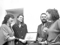 Art Exhibition in Ballinrobe, August 1990. - Lyons0017095.jpg  Art Exhibition in Ballinrobe, August 1990. Some of the exhibiting artists in the Bank of Ireland talking to John Coll Mayo Arts Officer. : 19900807 Art Exhibition in Ballinrobe 1.tif, Ballinrobe, Lyons collection