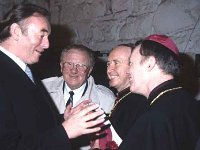 The launch of the video documentary " The Abbey that refused to die ", March 1993. - Lyons Ballintubber Abbey-127.jpg  The launch of the video documentary " The Abbey that refused to die ", March 1993.. L-R : Commisioner Padraic Flynn; Mark Killilea TD; Archbishop Joseph Cassidy; Archbishop Michael  Neary. They appear to be amused by Padraic Flynn's conversation : 19930306 The Abbey that refused to die 6.tif, Ballintubber Abbey, Lyons collection