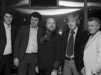 Castlebar International Song Contest 1978 - Lyons0005309.jpg  Castlebar Song Contest, 1978. Centre Mr Jim O' Haire, stage designer RTE; at left Michael and Gus Gavin, Murrisk painters and decorations of the stage and at right Padraic O' Malley, carpenter Castlebar and Ray king, Westport, Padraic's assistant for the construction of the set. : Castlebar Song Contest, Gavin, King, O'Haire, O'Malley