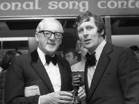 Castlebar International song Contest, 1977 - Lyons0005587.jpg  Castlebar Song Contest 1977. Kevin Roche, Head of entertainment RTE talking to Liam Devally RTE who later became a High Court judge. : Castlebar Song Contest, Devally, Roche