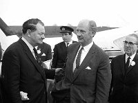 An Taoisech Jack Lynch arriving in Castlebar June 1969. - Lyons0012577.jpg  An Taoisech Jack Lynch arriving in Castlebar and being welcomed by Minister Michael O' Morain at Castlebar Airport, June 1969. At right TP Flanagan Mayo County Engineer centre and in the background, Robin Black,  Captain Ireland West Airways. : 19690611 Jack Lynch arriving in Castlebar 1.tif, Castlebar, Lyons collection