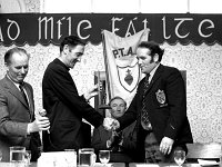 Pioneer Rally in Welcome Inn, Castlebar, May 1973.. - Lyons0012835.jpg  Pioneer Rally in Welcome Inn, Castlebar, May 1973. Fr Stephen Ludden, Castlebar making a presentation to Dr Mickey Loftus, Crossmolina; a lifetime campaigner against alcohol abuse; seated in the back Denis Gallagher Minister for the Gaeltacht; lifetime member of the PTA. : 1973 Misc, 19730513 Pioneer Rally in Welcome Inn 8.tif, Castlebar, Lyons collection