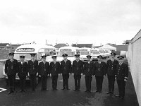 Ambulance Control Centre, October 1973 - Lyons0012872.jpg  Ambulance Control Centre, October 1973. At right Joe Foy Director of Ambulance Services with his team of drivers and the fleet of ambulances in the background. : 19731026 Ambulance Services 2.tif, Castlebar, Lyons collection