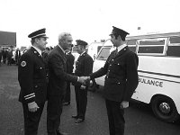Opening of Sacred Heart Home Castlebar, October 1977. - Lyons0012959.jpg  Opening of Sacred Heart Home Castlebar, October 1977. r. Labour Minister for Health, Brendan Corish, inspecting the ambulances at the opening of the new Sacred Heart home. Behind the Minister is Joe Foy Officer in charge of the ambulance corps. : 1977 Misc, 19771030 Opening of Sacred Heart Home 6.tif, Castlebar, Lyons collection