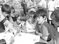 Clare Island school centenary. - Lyons0009160.jpg  Clare Island school centenary. Mary Mc Cabe cutting up the centenary cake while some of her pupils look on longingly. (Neg 12A 13)