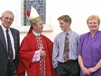 Clare Island confirmation day.. - Lyons0009183.jpg  Clare Island. Archbishop Cassidy talking to Karl O' Grady on Confirmation day with Chris and Kay O' Grady. (Neg 16A 17)