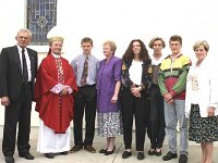 Clare Island confirmation day.. - Lyons0009191.jpg  Clare Island. Chris O' Grady with his wife Kay fourth from the left, Archbishop Joseph Cassidy, the O' Grady children and Chris' sister at extreme right. (Neg 14A)