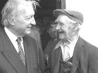 Launch of new Clare Island Survey. - Lyons0009196.jpg  Launch of new Clare Island Survey.  An islander having a laugh with Charles Haughey. (Neg 31A 32)