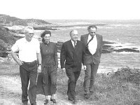 Launch of new Clare Island Survey. - Lyons0009205.jpg  Launch of new Clare Island Survey. Boatman Chris O' Grady, Clare Island and Ciara Cullen an American lady living on Clare Island, Charles Haughey and Garda protection. (Neg 31 31A)