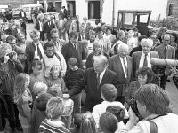 Launch of new Clare Island Survey. - Lyons0009217.jpg  Launch of new Clare Island Survey. Charles Haughey meeting the school children. At Mr Haughey's left Mary Mc Cabe School Principal. (Neg 8A)