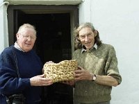 Clare Island. Bernie Winters presenting a sugan potato skip which he crafted, to Liam Lyons. - Lyons0009239.jpg  Clare Island. Bernie Winters presenting a sugan potato skip which he crafted, to Liam Lyons.