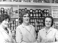 Roving camera in Claremorris, August 1986.. - Lyons0013281.jpg  Three ladies in Hanleys supermarket. At right Eileen Riordain. August 1966. : 19660812 Roving Camera Claremorris 15.tif, Claremorris, Lyons collection