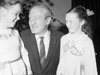 Mayo Community Leaders Group Exhibition in the Town Hall Claremorris, May 1971. - Lyons0013347.jpg  Mayo Community Leaders Group Exhibition in the Town Hall Claremorris, May 1971. Minister Sean Flanagan Minister for Lands talking to two young Irish dancers. : 19710513 Mayo Community Leaders Exhibition 10.tif, Claremorris, Lyons collection