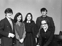 Public speaking in Claremorris, March 1972. - Lyons0013367.jpg  Seated Mai O' Sullivan chairperson for the Claremorris Schools' debate and four of the contestants from St Colemans College and Mount St Michael Secondary School. Public speaking in Claremorris, March 1972. : 1972 Misc, 19720310 Public speaking in Claremorris 3.tif, Claremorris, Lyons collection