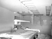 Bomb Blast at Claremorris Town Hall, November 1972. - Lyons0013403.jpg  Bomb Blast at Claremorris Town Hall, November 1972.  It was claimed it was bombed by the opposition, another dance hall in Cong. : 1972 Misc, 19721107 Bomb Blast at Claremorris Town Hall 3.tif, Claremorris, Interior damage, Lyons collection