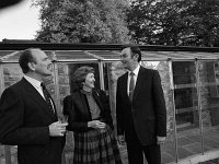 Fflower workshop in Cong, October 1985, - Lyons0018784.jpg  At the opening of the flower workshop in Cong, October 1985. L-R : Hermann Peltz, Director; Mary Bennett, Treasure Chest, Galway and Padraic Flynn, T.D. : 19851025 Flower Workshop in Cong 2.tif, Cong, Lyons collection