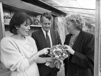 Fflower workshop in Cong, October 1985, - Lyons0018785.jpg  Attending the flower workshop in Cong, October 1985. Patricia Murphy (Manager of Ashford Castle Rory Murphy's wife); Des O' Malley TD; Hildegard Peltz admiring the dried flower arrangement. : 19851025 Flower Workshop in Cong 3.tif, Cong, Lyons collection