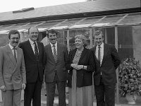 Fflower workshop in Cong, October 1985, - Lyons0018786.jpg  At the opening of the flower workshop in Cong, Co. Mayo , October 1985. for the marketing of Irish dried flowers.  L-R : Barry Condron I.D.A; Hermann Peltz Director and Enda Kenny TD. : 19851025 Flower Workshop in Cong 4.tif, Cong, Lyons collection