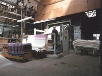 Foxford Woollen Mills. - Lyons Collection Foxford Woollen Mills-21.jpg  Foxford Woollen Mills, May 1978. Tentering machine operated by Jim Maloney. : 19780505 Foxford Woolen Mills 9.tif, Foxford Woolen Mills, Lyons collection