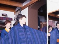 Ms Mc Nulty wearing a Foxford cloak - Lyons Collection Foxford Woollen Mills-50.jpg  Ms Mc Nulty wearing a Foxford cloak assisted by Breege Roache. Foxford Woollen Mills, April 1990 : 19900425 Foxford Cloak.tif, Foxford Woolen Mills, Lyons collection