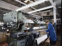 Modern equipment in thel Foxford Woollen Mills - Lyons Collection Foxford Woollen Mills-62.jpg  Modern weaving equipment in the Foxford Woollen Mills, April 1992. Operator Marion Clarke. : 199204 Foxford Woolen Mills 4.tif, Foxford Woolen Mills, Lyons collection