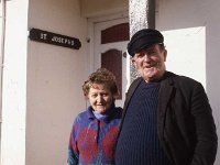 Paddy Holleran and his wife. - Lyons0009312.jpg  Paddy Holleran, the master of the Inishbofin ferry the "Glorious " a very well known figure to the visitors of Bofin,  with his wife. : 19880217 Inishbofin 9.tif, Farmers Journal, Inis Bofin, Lyons collection