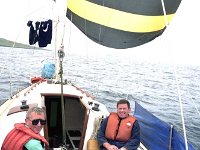 Inishturk: Michael Cunningham and Brian Quinn. - Lyons0008907.jpg  Inishturk: Michael Cunningham and Brian Quinn flying the Spinnaker and drying the washing at the same time. ( Neg 2 2A ) : 198906 Inish Turk 7.tif, Inish Turk, Lyons collection