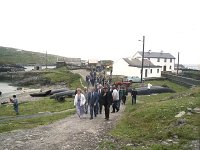 Inishturk: switching on of electricity supply. - Lyons0008938.jpg  Charles haughey on his way to switch on the electricity on Inishturk. (Neg 5) : 19870704 Inishturk 5.tif, Inish Turk, Lyons collection