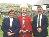 Confirmation on Inishturk. - Lyons0008955.jpg  Inishturk: Postmistress Tess, Archbishop Cassidy and Paddy Coleman O' Toole. (Neg 25A) : 19910617 Confirmation on Inish Turk 1.tif, Inish Turk, Lyons collection