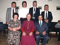 Confirmation on Inishturk. - Lyons0008969.jpg  Confirmation on Inishturk: Back row : Mikie O' Toole, Bernard Heanue, Mick O' Toole and Paddy Coleman O' Toole.    Seated : Mary Catherine Heanue, Archbishop Cassidy and Packie O' Toole. At left Mary Gavin Hughes from Clynish Island, Westport who came to help that day. (Neg 36A) Confirmation on Inishturk: Back row : Mikie O' Toole, Bernard Heanue, Mick O' Toole and Paddy Coleman O' Toole.  Seated : Mary Catherine Heanue, Archbishop Cassidy and Packie O' Toole. At left Mary Gavin Hughes from Clynish Island, Westport who came to help that day. (Neg 36A) : 19910617 Confirmation on Inish Turk 15.tif, Inish Turk, Lyons collection