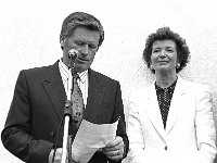 Visit of President MAry Robinson to Inishturk - Lyons0009099.jpg  Inishturk: Mikie O' Toole, Inishturk reading an address of welcome for President Mary Robinson. (Neg 2 2A) : 19930521 President Mary Robinson's visit 3.tif, Inish Turk, Lyons collection