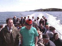 Visit of President MAry Robinson to Inishturk - Lyons0009115.jpg  Paddy Henry and John Gaughan from Inish Biggle on the ferry to Inishturk. (Neg 13A 14) : 19930521 President Mary Robinson's visit 28.tif, Inish Turk, Lyons collection