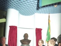 Unveiling of the statue of Monsignor Horan at Knock Airport by Charles J Haughey, 1996. - Lyons00-20834.jpg  The former Taoiseach Charles J Haughey; Ms Nancy Horan, sister of the late Monsignor Horan following the unveiling of the bust of Monsignor Horan created by sculptor Robin Buick at Knock Airport. : 19960530 Unveiling of Statue of Monsignor Horan.tif, Knock Airport, Lyons collection