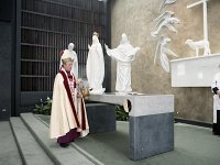 Knock Shrine, dedication of the Apparition chapel, 1992. - Lyons00-21223.jpg  Archbishop Joseph Cassidy at the Apparition gable. : 19920510 Dedication of Apparation Chapel 4.tif, Knock Shrine, Lyons collection