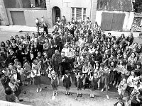 US Students in Louisburgh, 1972. - Lyons0018353.jpg  The turn out to welcome the students on the Street. Centre front is Professor Gerturd Horgan from St Thomas Aquinas College and Fr Kieran Waldron, Santa Maria College, Louisburgh and the Primary School in Louisburgh. September 1972. : 1972 Misc, 19720907 US Students in Louisburgh 2.tif, Louisburgh, Lyons collection