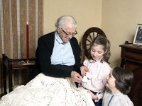 100 year old Mrs Lyons from Louisburgh - Lyons0018454.jpg  100 year old Mrs Lyons from Louisburgh passing on the crochet craft to her great grand daughter, November 1984. : 19841125 100 year old Mrs Lyons 1.tif, Coinneal, Louisburgh, Lyons collection