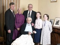 100 year old Mrs Lyons from Louisburgh - Lyons0018456.jpg  100 year old Mrs Lyons from Louisburgh passing on the crochet craft to her great grand daughter, November 1984. Photographed with her two sons and great grand daughters. : 19841125 100 year old Mrs Lyons 3.tif, Coinneal, Louisburgh, Lyons collection