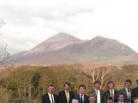 45th Wedding Anniversary, Louisburgh, May 1987. - Lyons0018512.jpg  Mr and Mrs Patrick Walsh, their family and friends on the occasion of their 45th Wedding Anniversary, Louisburgh, May 1987.. Note the four houses in the hill west side of Croagh Patrick are their family homes. : 19870518 45th Wedding Anniversary.tif, Louisburgh, Lyons collection