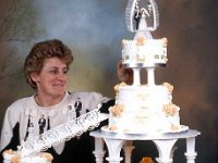 Bernadette Bourke putting finishing touches to childrens' novelty cakes, Louisburgh, June 1987. - Lyons0018517.jpg  Bernadette Bourke with one of her elaborate wedding cakes,  Louisburgh, June 1987. : 19870625 Bernadette Bourke at work 2.tif, Farmers Journal, Louisburgh, Lyons collection