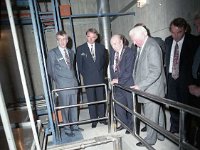 Official Opening of Gammaster, August 1992. - Lyons0019795 1.jpg  Official opening at Gammaster. M J O'Toole MCC; J P Campbell, Chairman Westport Urban District Council; Minister Padraic Flynn; James O'Doherty manager Gammaster looking into the storage tank for the radon rods. August 1992. : 19920831 Official Opening of Gammaster 1.tif, Lyons collection, Westport Developing