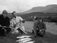 Anglers on the Errif River property of Westport House, July 1972. - Lyons0018900.jpg  Anglers on the Errif River property of Westport House, July 1972. Centre is the caretaker for Lord Altamont with five salmon caught by visiting anglers. : 197207 Anglers on the Errif River property of Westport House.tif, Lyons collection, Westport House