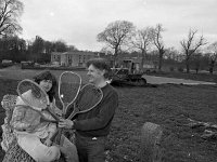 Lord Altamont and his daughter Sheelyn with antique tennis racket, March 1982 - Lyons0018995.jpg  Lord Altamont and his daughter Sheelyn with antique tennis racket, March 1982